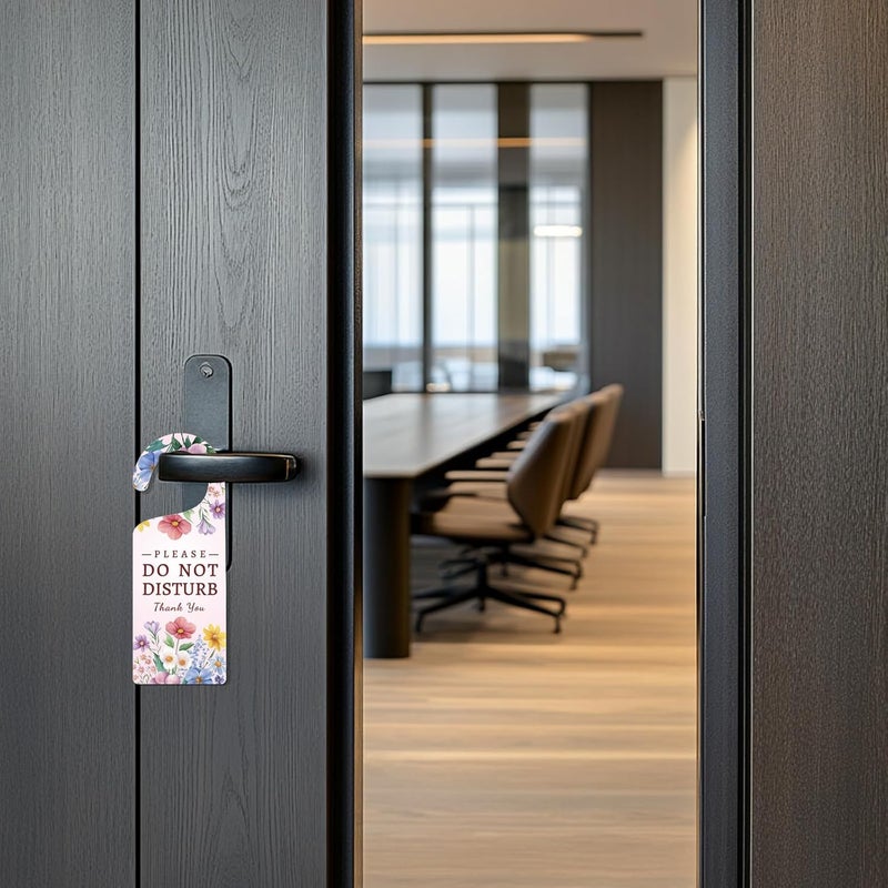CHGCRAFT Do Not Disturb Sign Door Hanger Sign 2 Pack Flower Leaf Printed Please Do Not Disturb and Welcome Please Knock Door Hangings Sign Acrylic Engraved Door Sign for work Office Conference Room - Image 4